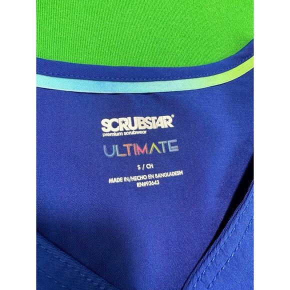 Scrubstar Ultimate Scrub Top Women’s Small Blue Short Sleeve Pockets - Picture 2 of 14